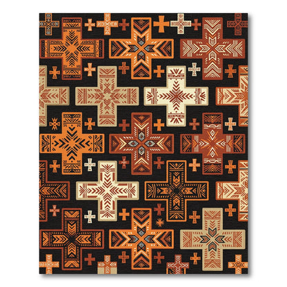 Earthy Terracotta Geometric Cross Tile Rug