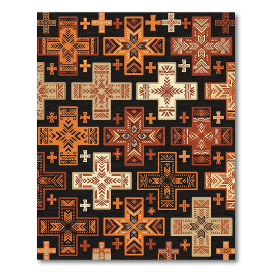 Earthy Terracotta Geometric Cross Tile Rug