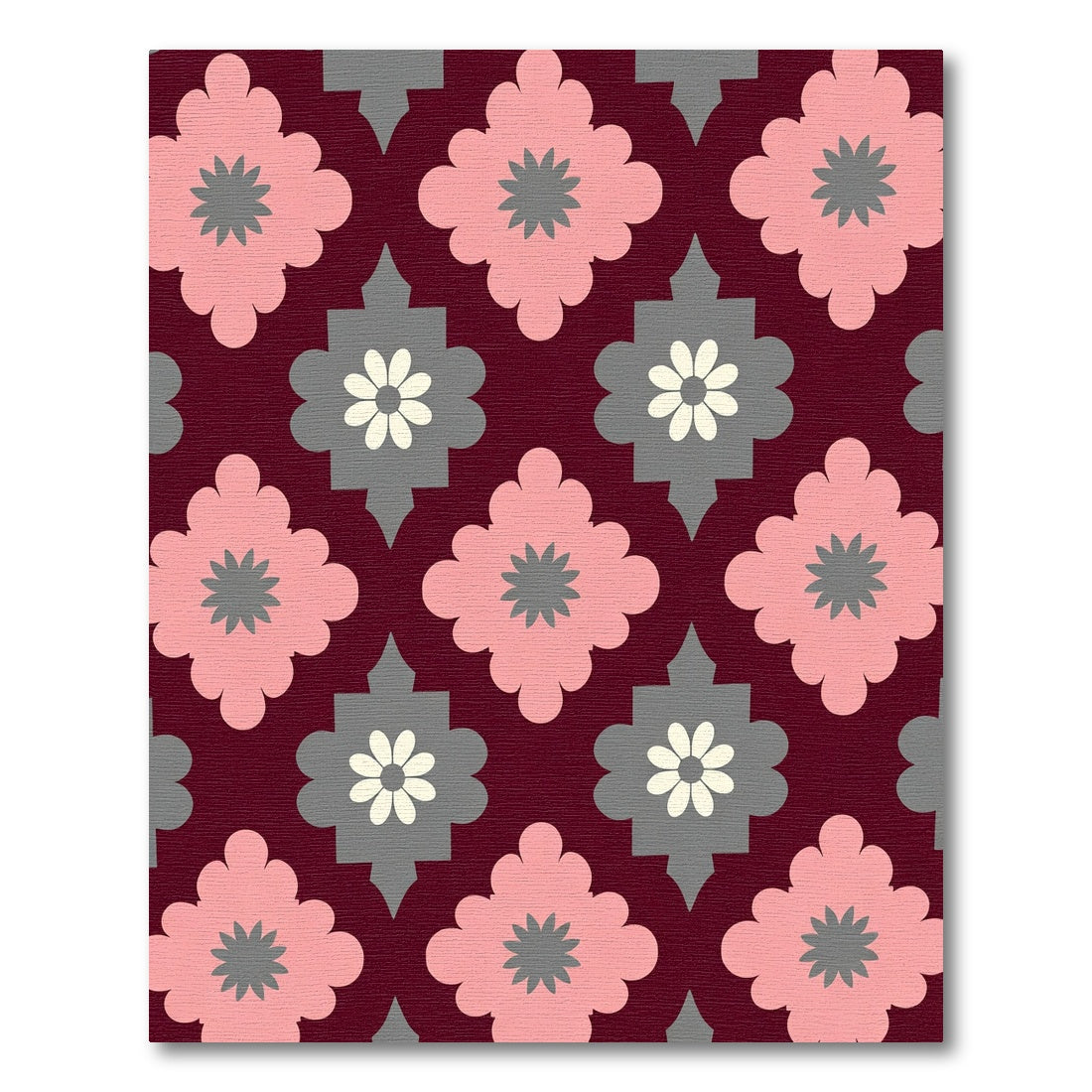 Pink Gray Quatrefoil Floral Pattern Rug