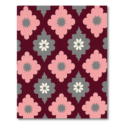 Pink Gray Quatrefoil Floral Pattern Rug