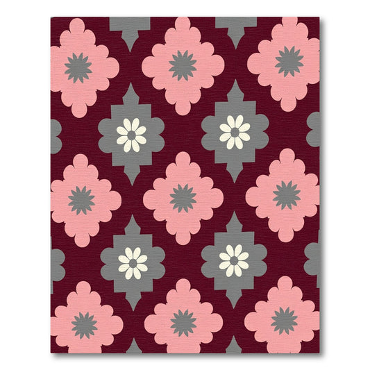 Pink Gray Quatrefoil Floral Pattern Rug