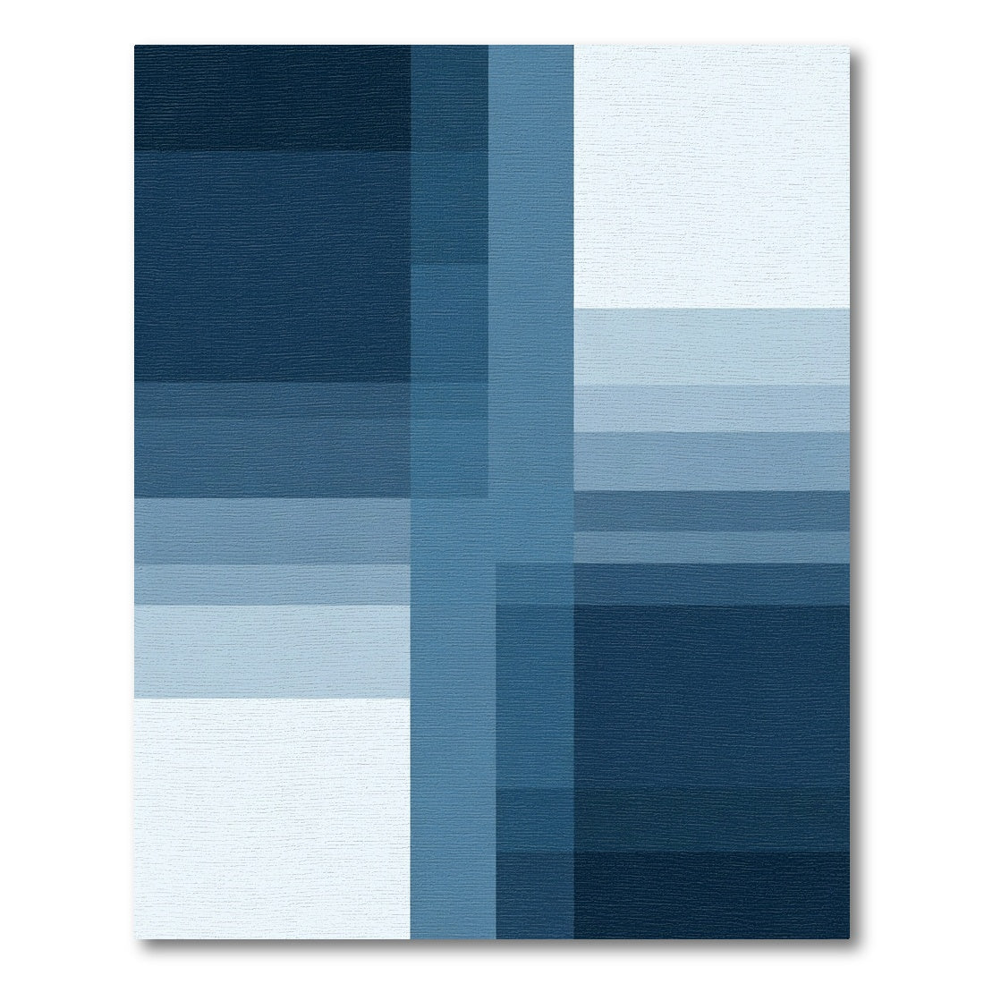 Deep Blue Striped Geometric Blocks Rug