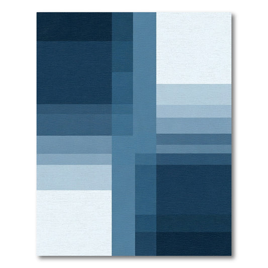 Deep Blue Striped Geometric Blocks Rug