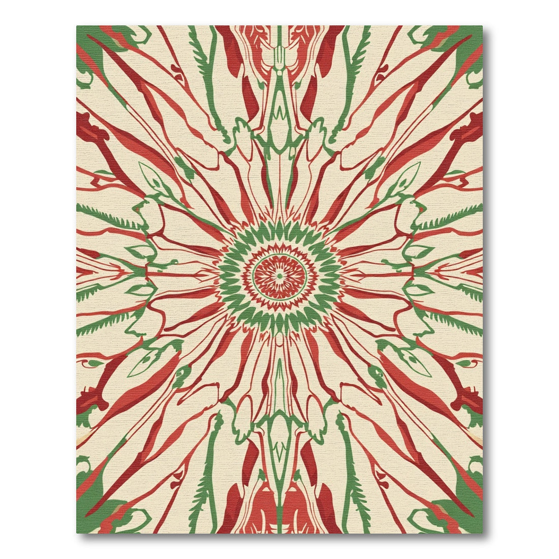 Crimson Green Sunburst Abstract Rug