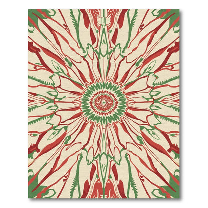 Crimson Green Sunburst Abstract Rug