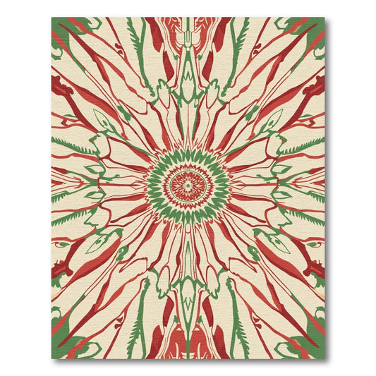 Crimson Green Sunburst Abstract Rug