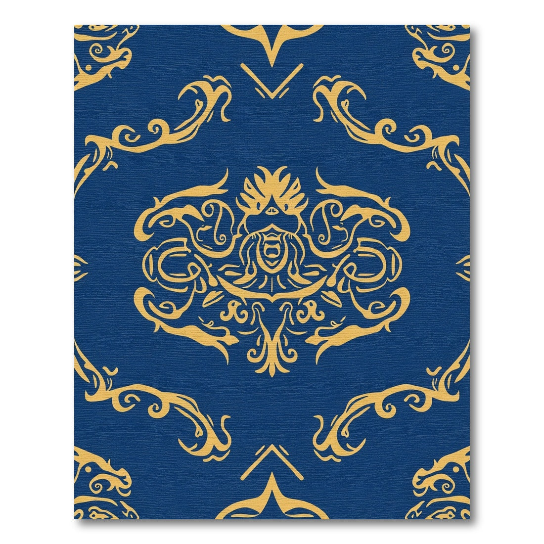 Royal Blue Gold Vintage Scroll Rug