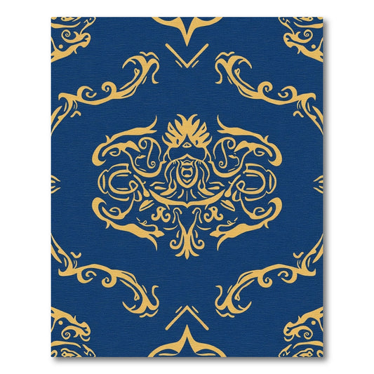 Royal Blue Gold Vintage Scroll Rug