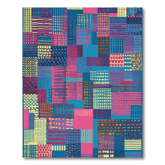 Geometric Patchwork Teal Magenta Yellow Rug