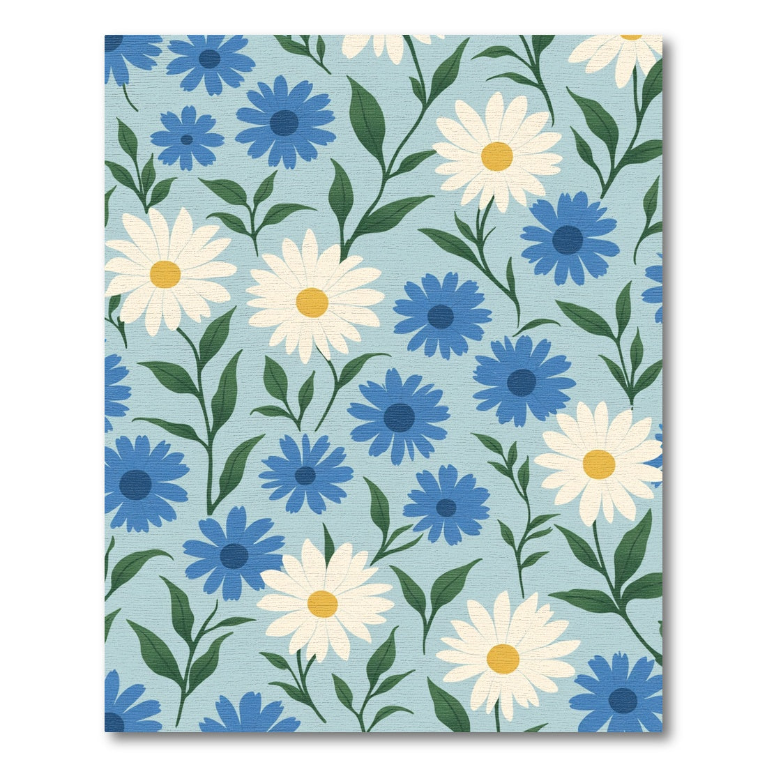 Blue White Daisy Botanical Medley Rug