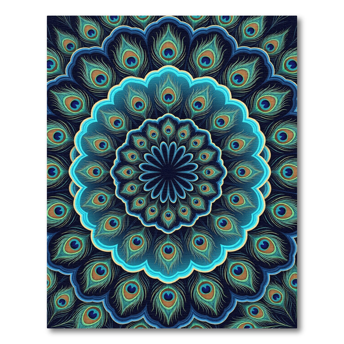 Peacock Feather Mandala Teal Blue Rug