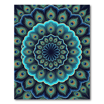 Peacock Feather Mandala Teal Blue Rug