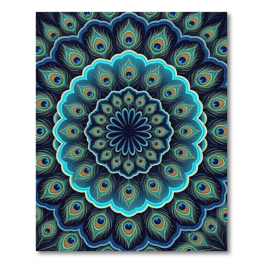 Peacock Feather Mandala Teal Blue Rug