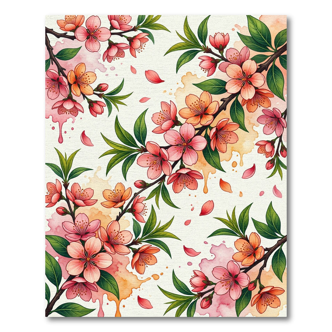 Watercolor Peach Blossom Floral Branch Rug