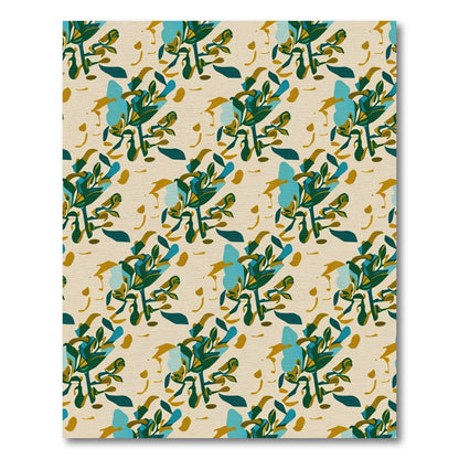 Teal Green Abstract Leaf Arrangement Rug
