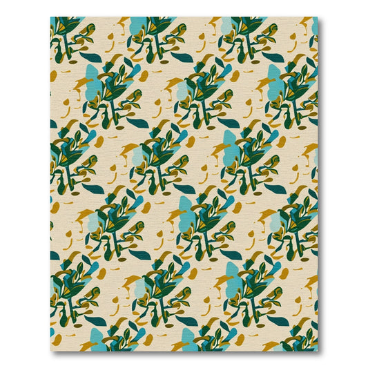 Teal Green Abstract Leaf Arrangement Rug