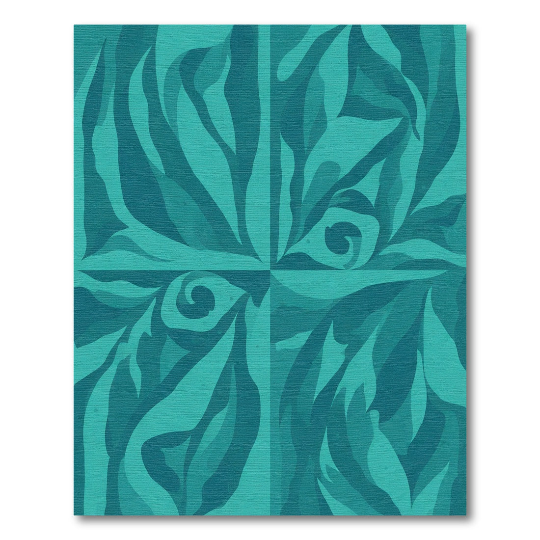 Teal Abstract Swirling Leaf Composition Rug