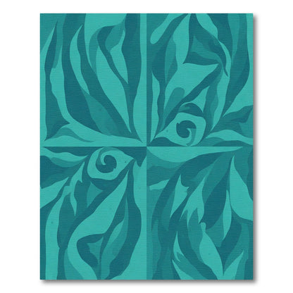 Teal Abstract Swirling Leaf Composition Rug