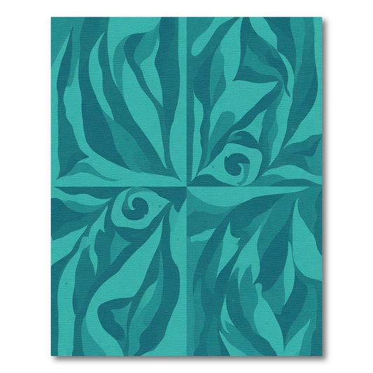 Teal Abstract Swirling Leaf Composition Rug