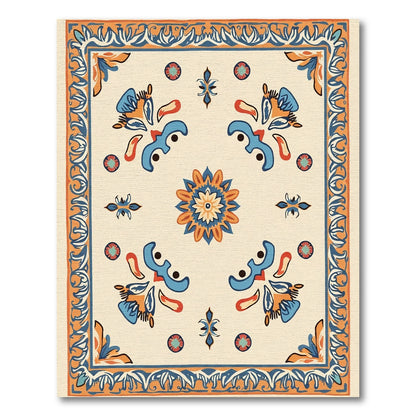 Cream Blue Orange Floral Medallion Rug