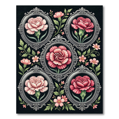 Vintage Framed Carnation Botanical Floral Rug