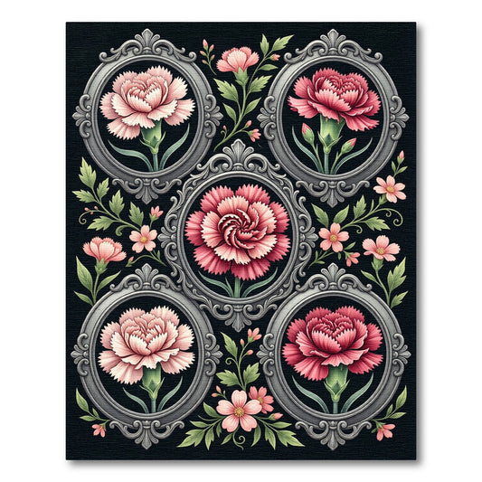 Vintage Framed Carnation Botanical Floral Rug