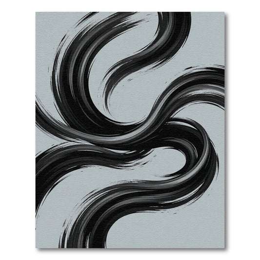 Minimalist Black Abstract Swirl Flow Rug
