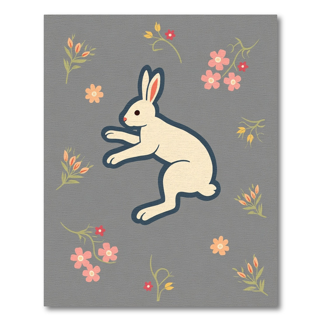 Light Cream Rabbit Floral Garden Rug