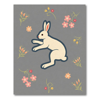 Light Cream Rabbit Floral Garden Rug