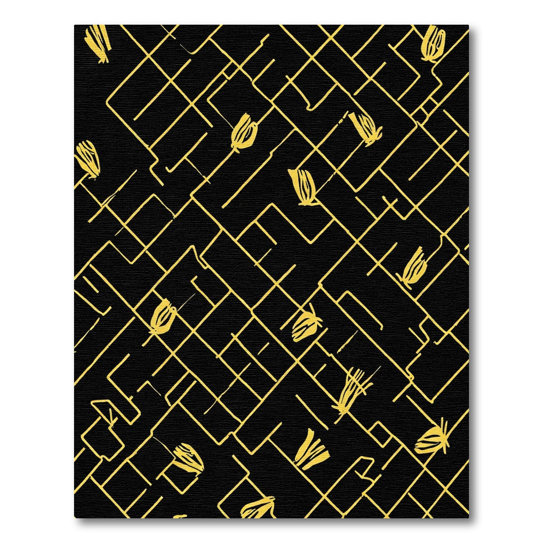 Golden Lines Abstract Floral Composition Rug