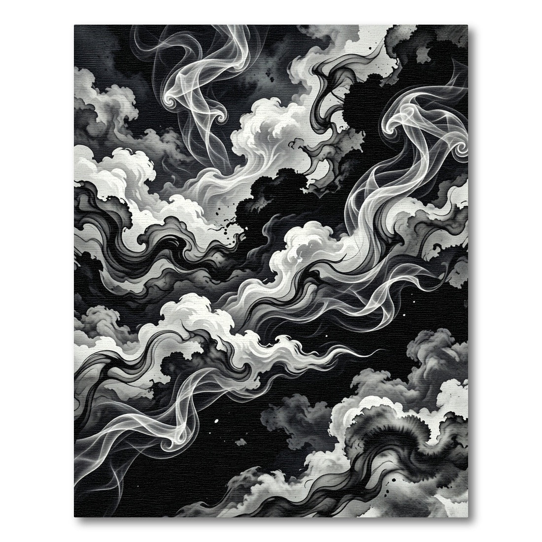 Monochromatic Swirling Smoke Cloud Art Rug