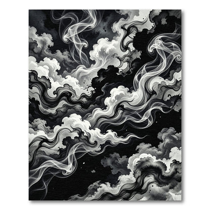 Monochromatic Swirling Smoke Cloud Art Rug