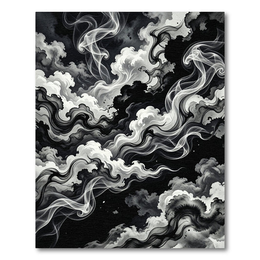 Monochromatic Swirling Smoke Cloud Art Rug