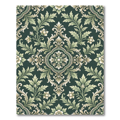 Classic Green Floral Damask Rug