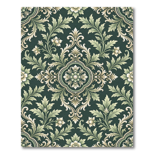 Classic Green Floral Damask Rug
