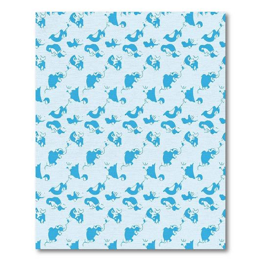 Playful Blue Mammoth Repeating Pattern Rug