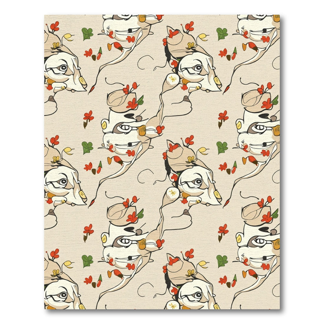 Whimsical Cream Abstract Animal Floral Rug