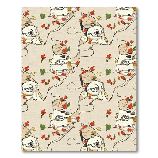 Whimsical Cream Abstract Animal Floral Rug