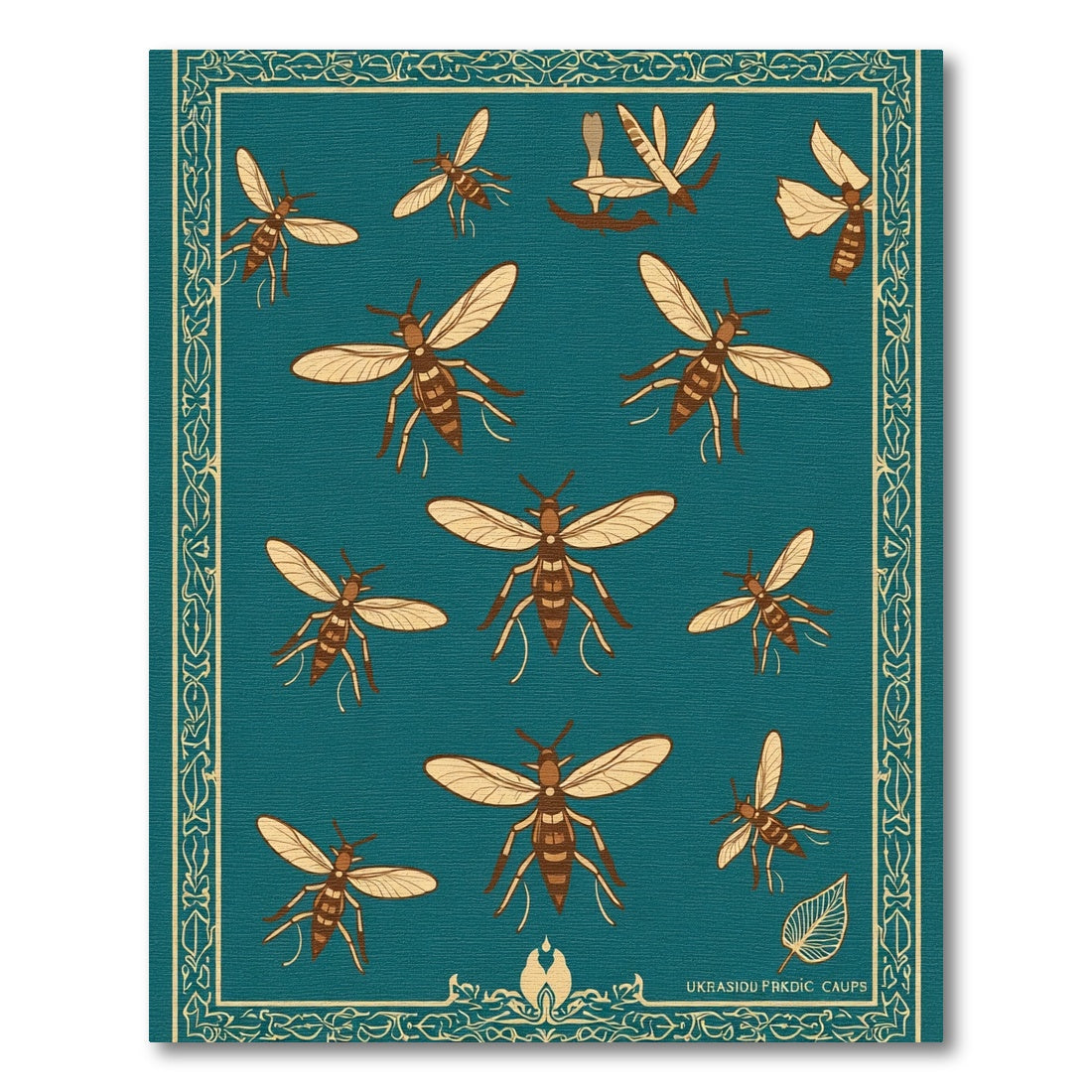 Teal And Gold Insect Arrangement Rug