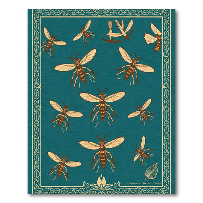 Teal And Gold Insect Arrangement Rug