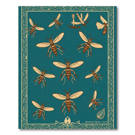 Teal And Gold Insect Arrangement Rug