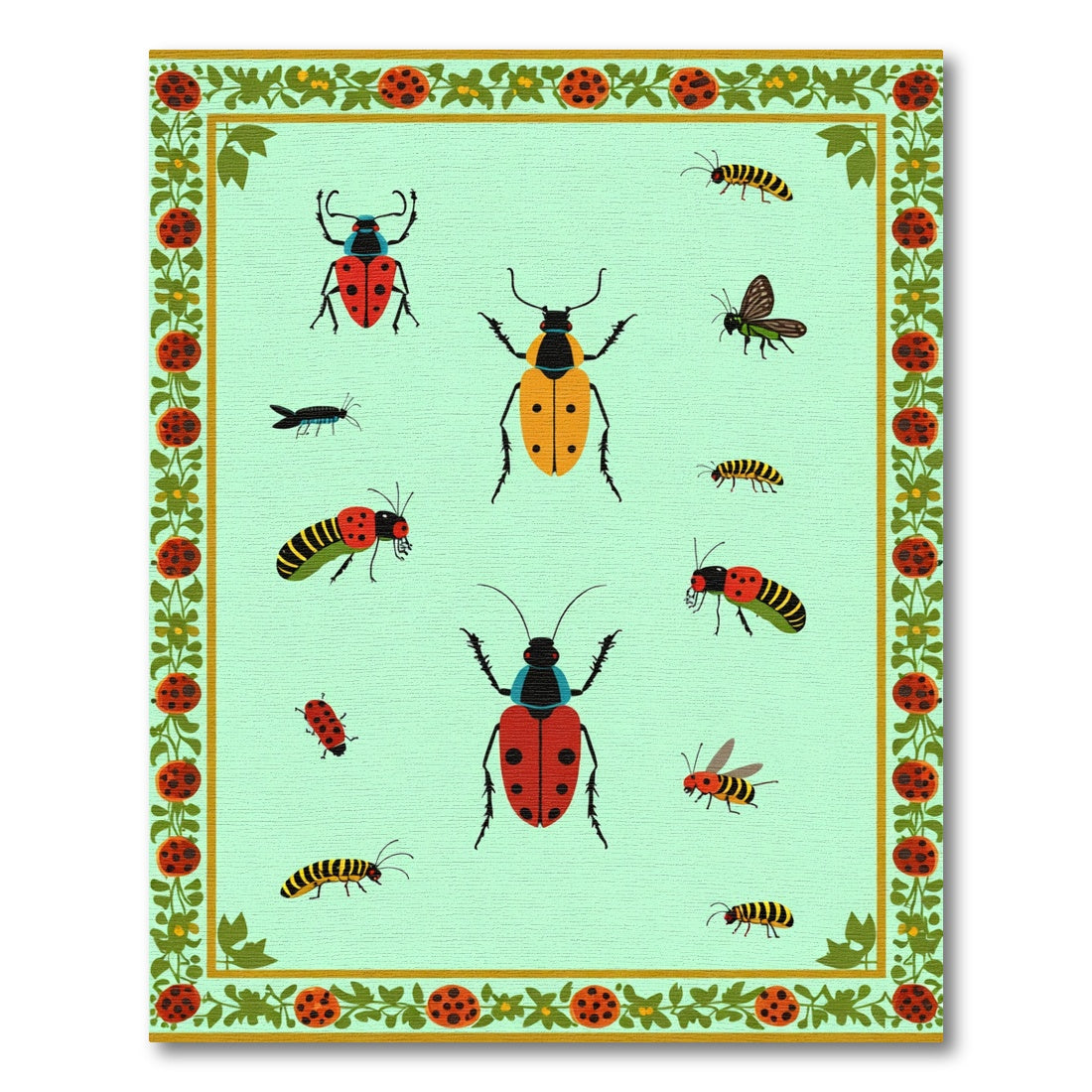 Whimsical Ladybug Insects Square Border Rug