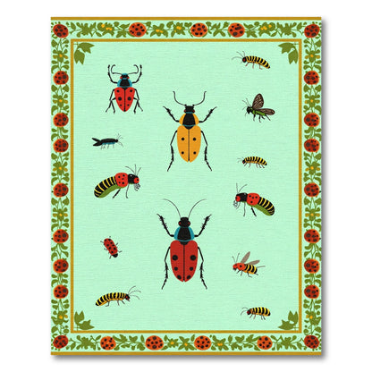 Whimsical Ladybug Insects Square Border Rug