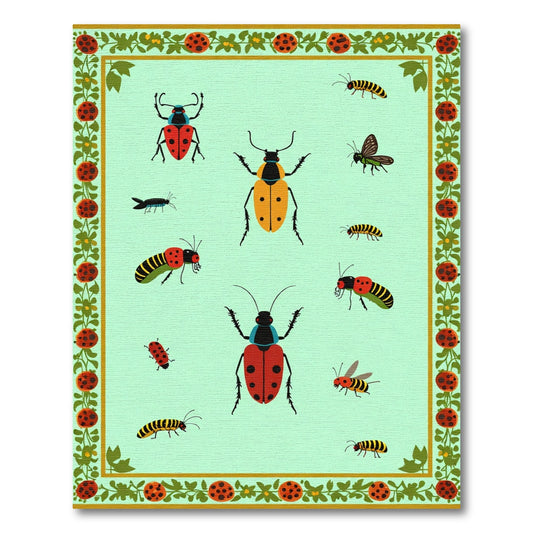 Whimsical Ladybug Insects Square Border Rug