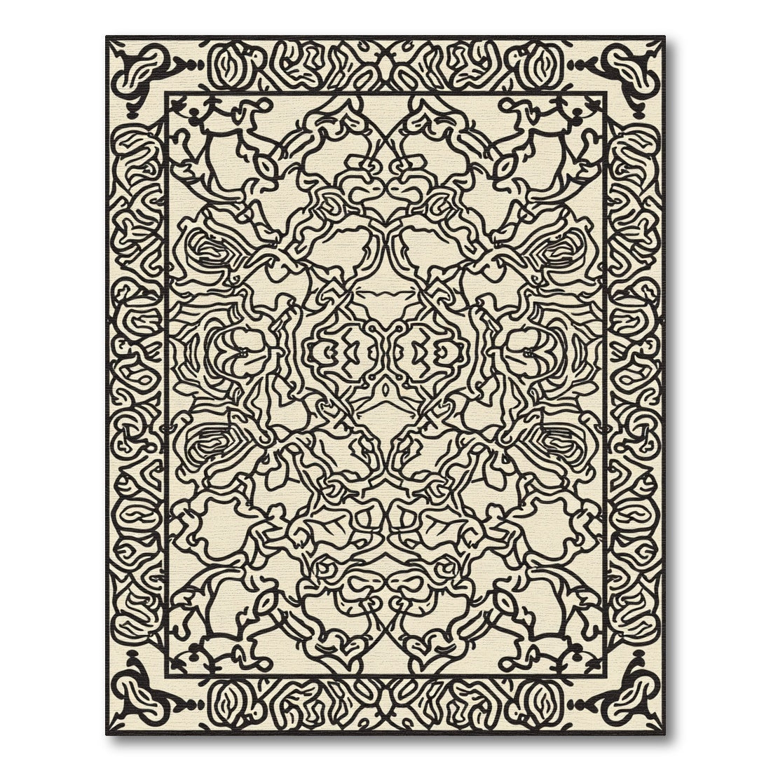 Cream Black Organic Scroll Meadow Rug