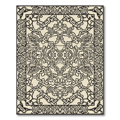 Cream Black Organic Scroll Meadow Rug