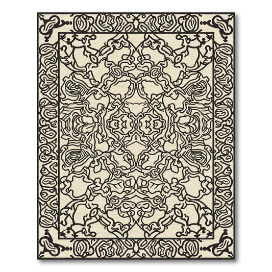 Cream Black Organic Scroll Meadow Rug