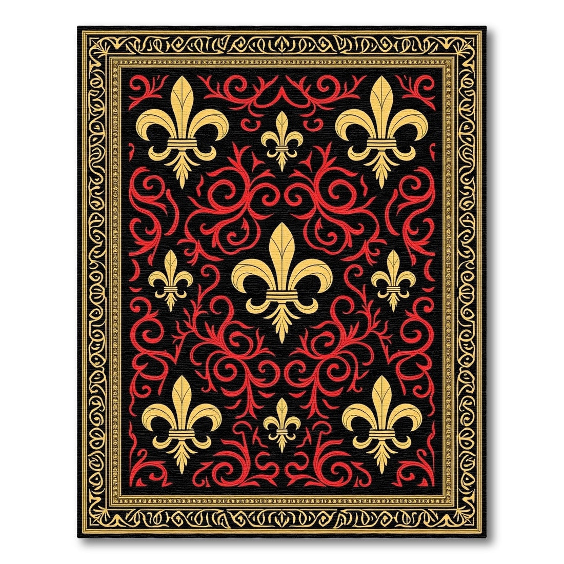 Gold Red Fleur De Lis Border Rug