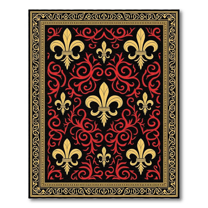 Gold Red Fleur De Lis Border Rug