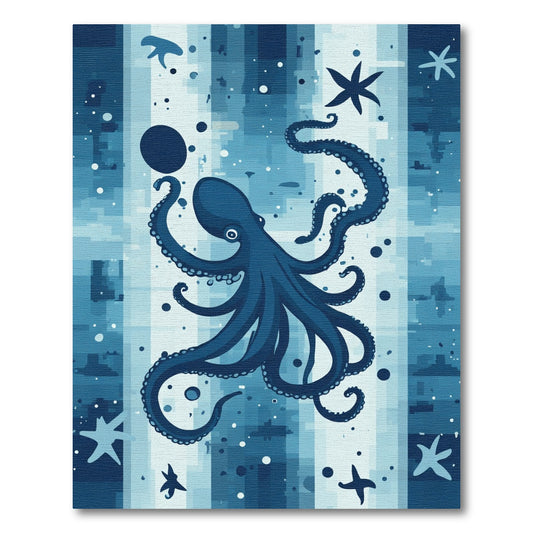 Deep Blue Abstract Octopus Starfish Rug